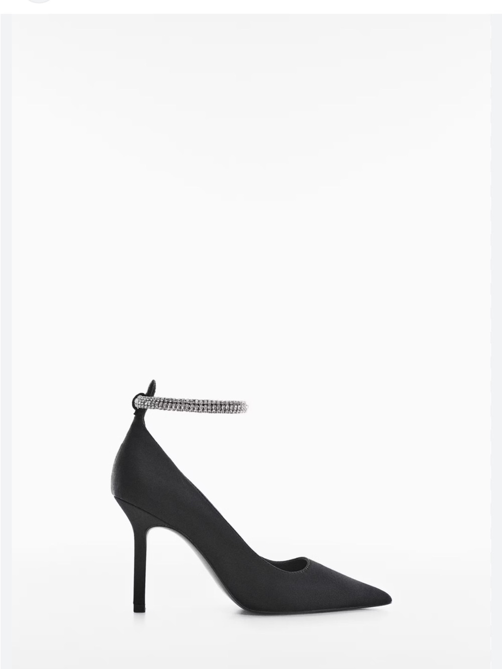 Mango Black Pointed-Toe Stiletto with Rhinestone Ankle Strap